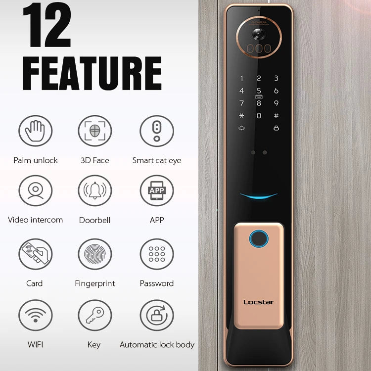 Finger Print Smart Door Lock Front Door Locks Set Aluminum Door Handle Smart Locks Face Id with Tuya App
