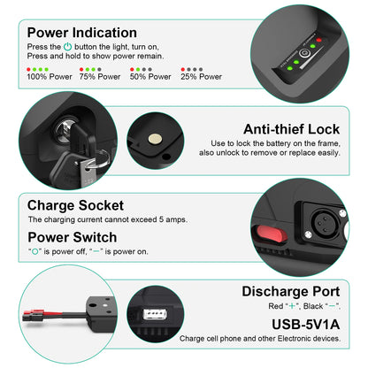USA 3-5 Days Delivery Lithium Batteries 48V 13Ah Bicycle Hailong Down Tube Ebike Electric Scooter Battery