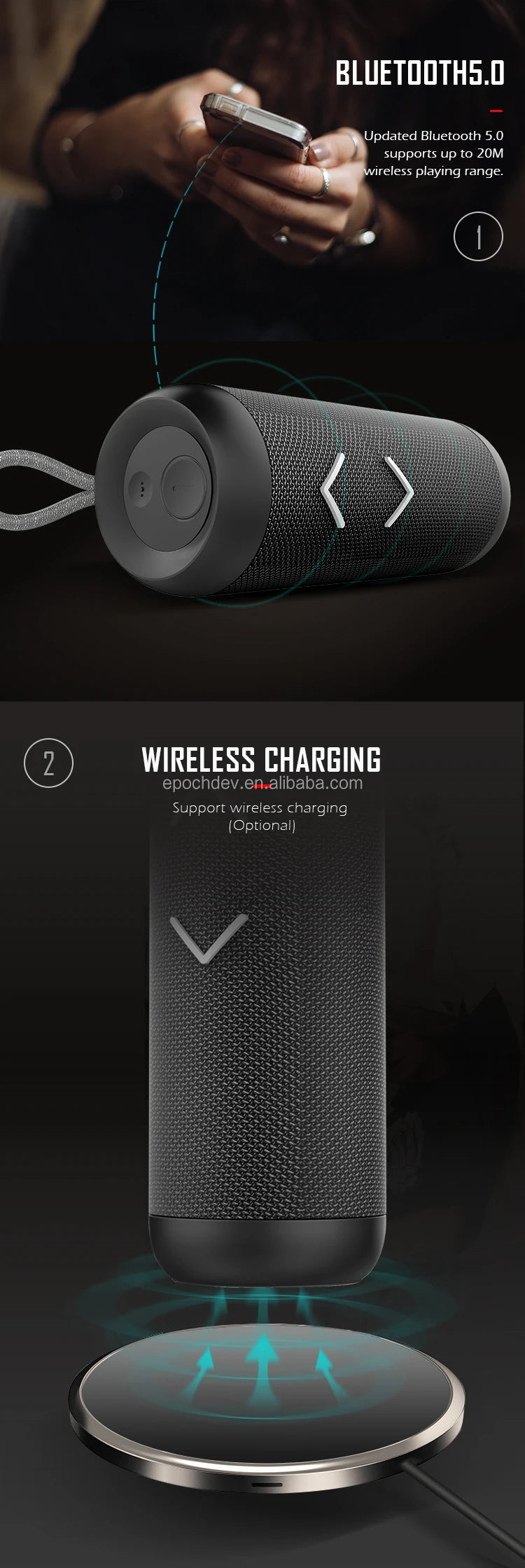 Hot Selling EBS-606 14W Powerful Bass for Bluetooth Speaker Fabric Mesh Handle Wireless Charging Function for Computer Sound Box
