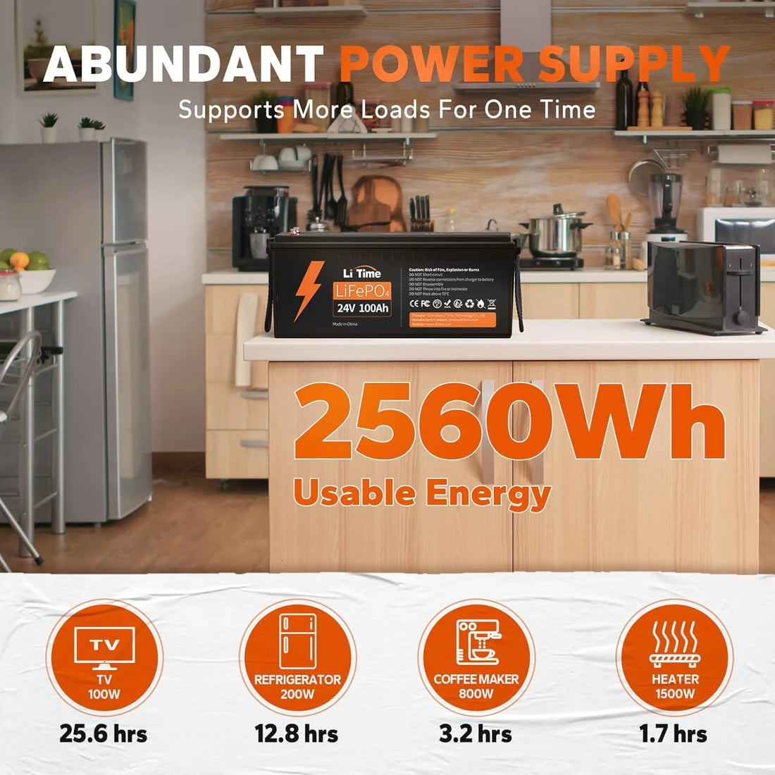 US in Stock 24V 100Ah LiFePO4 Lithium Battery 100A BMS Max 2560W Load Power for RV/Camper, Solar, Marine, Overland/Van, Off-Grid