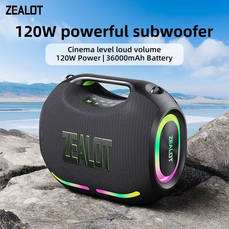 ZEALOT ZE01 120W Portable TWS Speaker IPX6 Waterproof with USB/TF/AUX for Mobile Phone