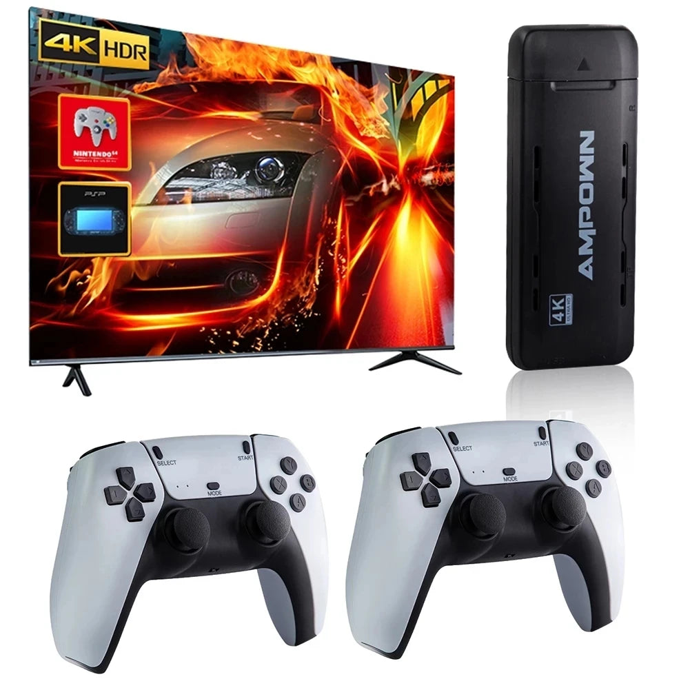 Ampown U9 Game Console 10000+Games 2.4G HD Double Wireless Handle Portable Home TV Mini Game Stick for FC/N64 Emulator