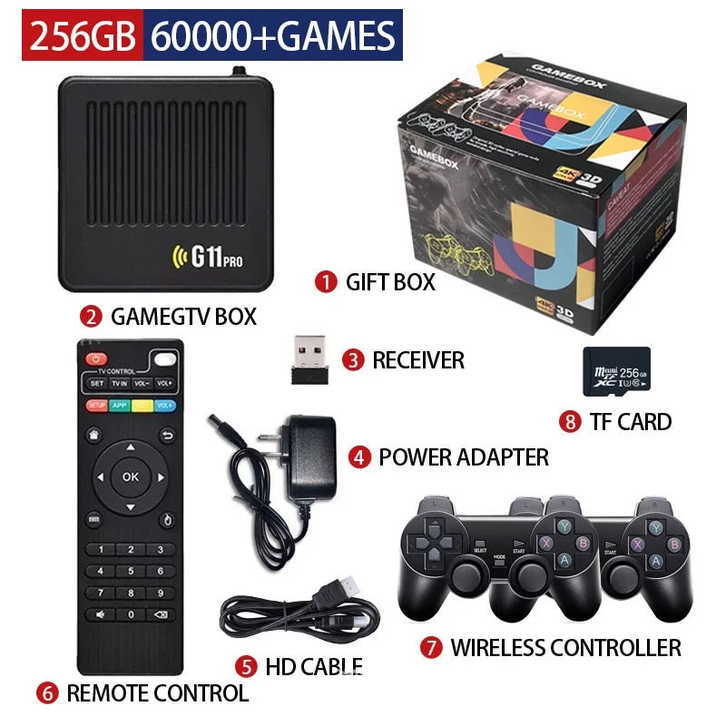 G11 PRO 256GB Built-in Retro 60000+ Games Player 2.4G Wireless Controller 2025 4K HD Home Video Game Console G11 Pro TV GAME BOX