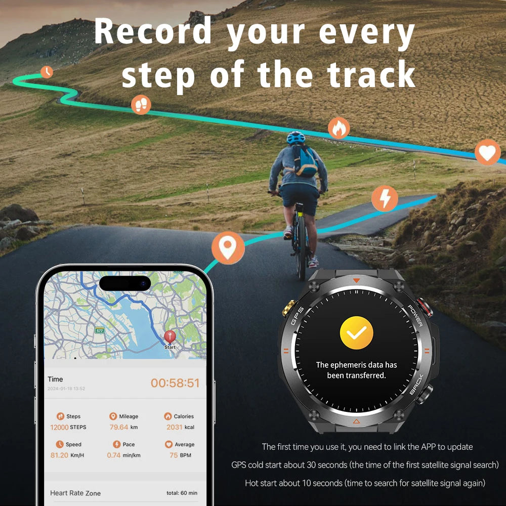 KC82 GPS Smartwatch for Men - Outdoor Tracking, Altitude/Compass/Barometer &amp; AI Assistant