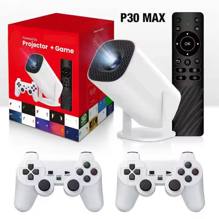 P30 MAX Game Projector Classic Video Game Console Retro 3D Games Potable Projector 720P HD Output Home Projector for Party