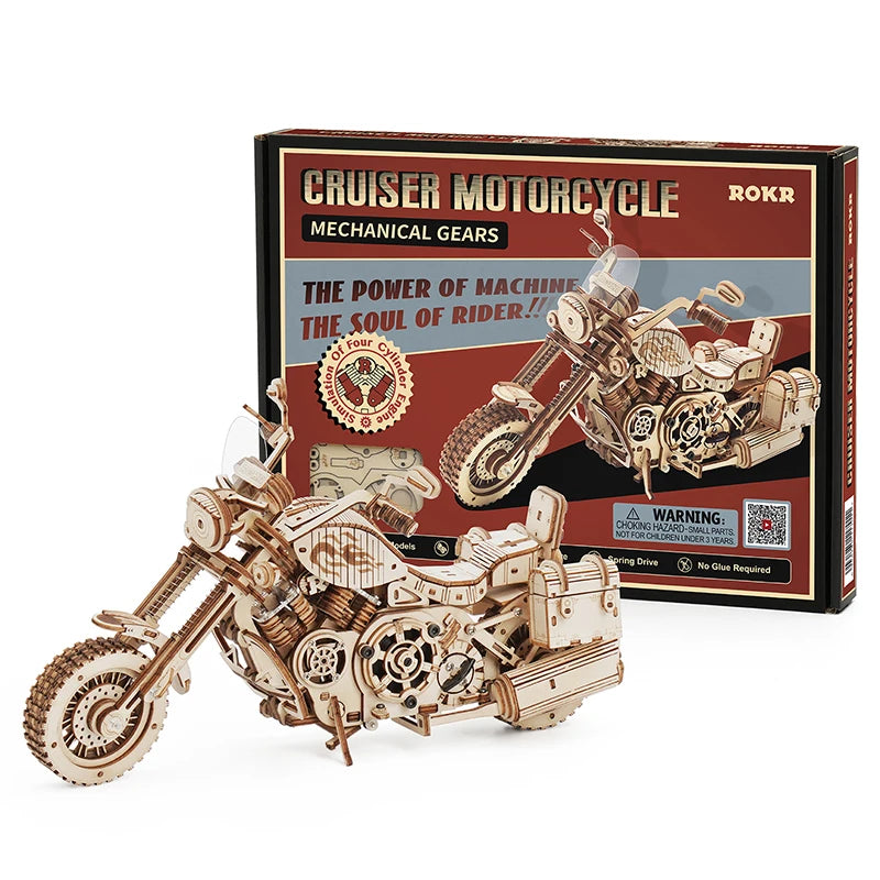 CPC Certificated Robotime Rokr LK504 DIY Wood Craft Toys Wooden Model Cruiser Motorcycle 3D Wooden Puzzles for Dropshipping