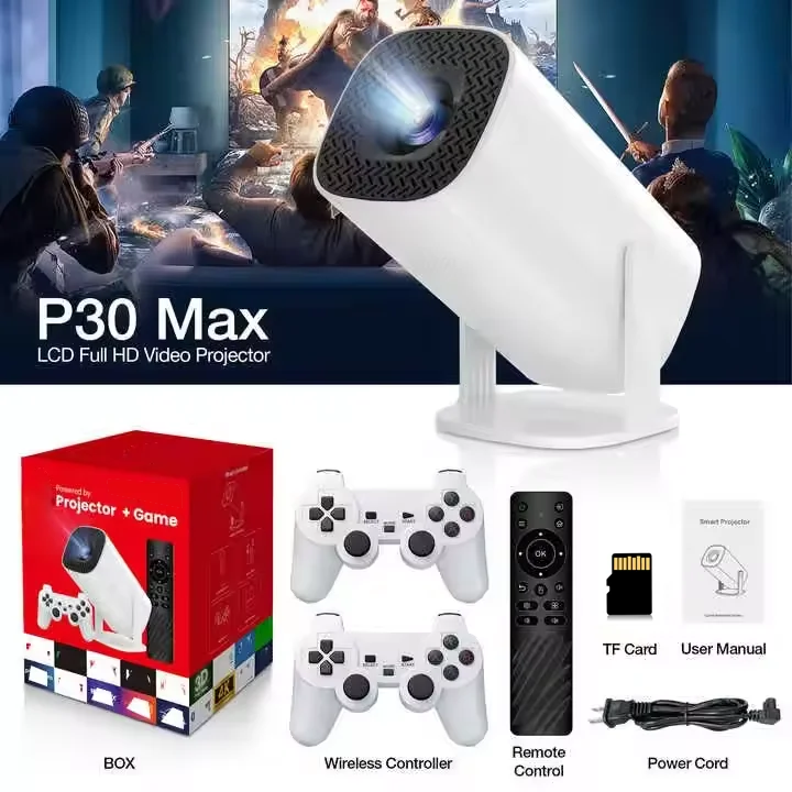 P30 MAX Game Projector Classic Video Game Console Retro 3D Games Potable Projector 720P HD Output Home Projector for Party