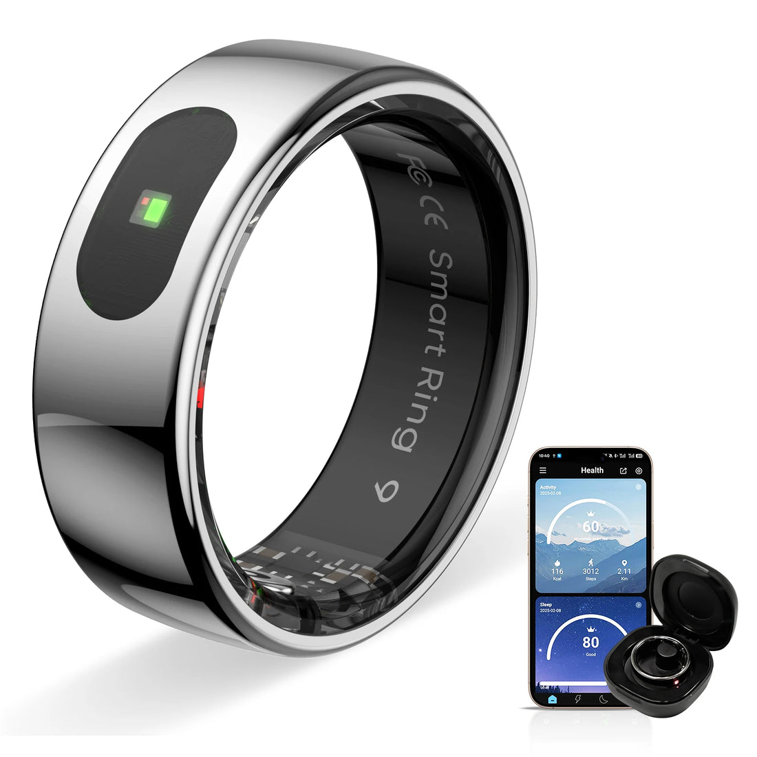 IP68 Waterproof Smart Ring for Women Men Health Tracker Fitness Gesture Control Heart Rate Blood Pressure Monitoring Lighting