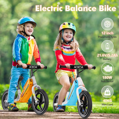 US Warehouse in Stock E Power Toy Bicycle AOKDA K8 180W Kids Electric Balance Bike for Children 5 - 12 Year Old Boys