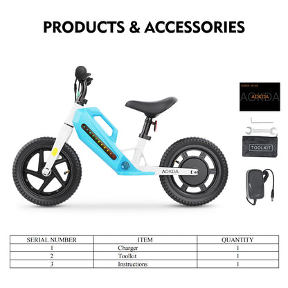 US Warehouse in Stock E Power Toy Bicycle AOKDA K8 180W Kids Electric Balance Bike for Children 5 - 12 Year Old Boys