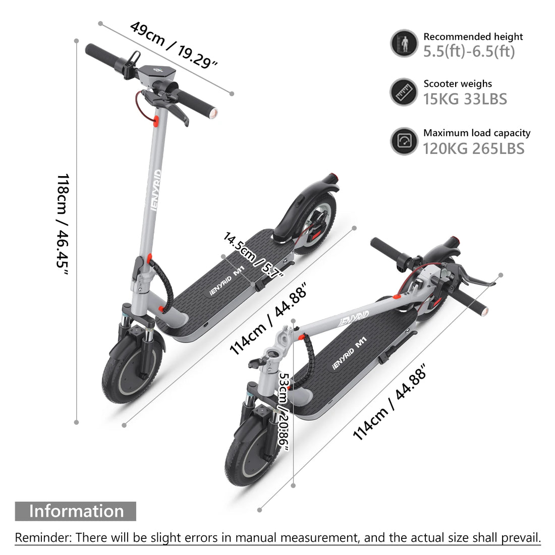 IENYRID Hot Sale 2 Wheels Unisex Scooter 36V 500w 12.5Ah Lithium Battery IENYRID M1 Electric Scooter