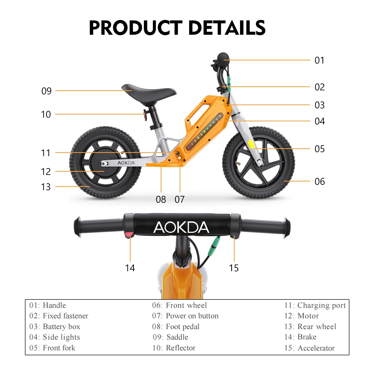 US Warehouse in Stock E Power Toy Bicycle AOKDA K8 180W Kids Electric Balance Bike for Children 5 - 12 Year Old Boys