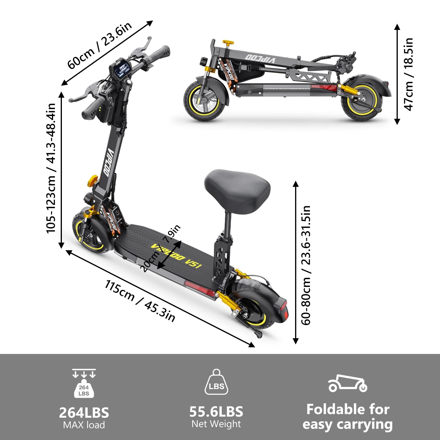 2025 New VIPCOO VS1 48v 700w Disc Brake Electric Scooter with Seat US Warehouse