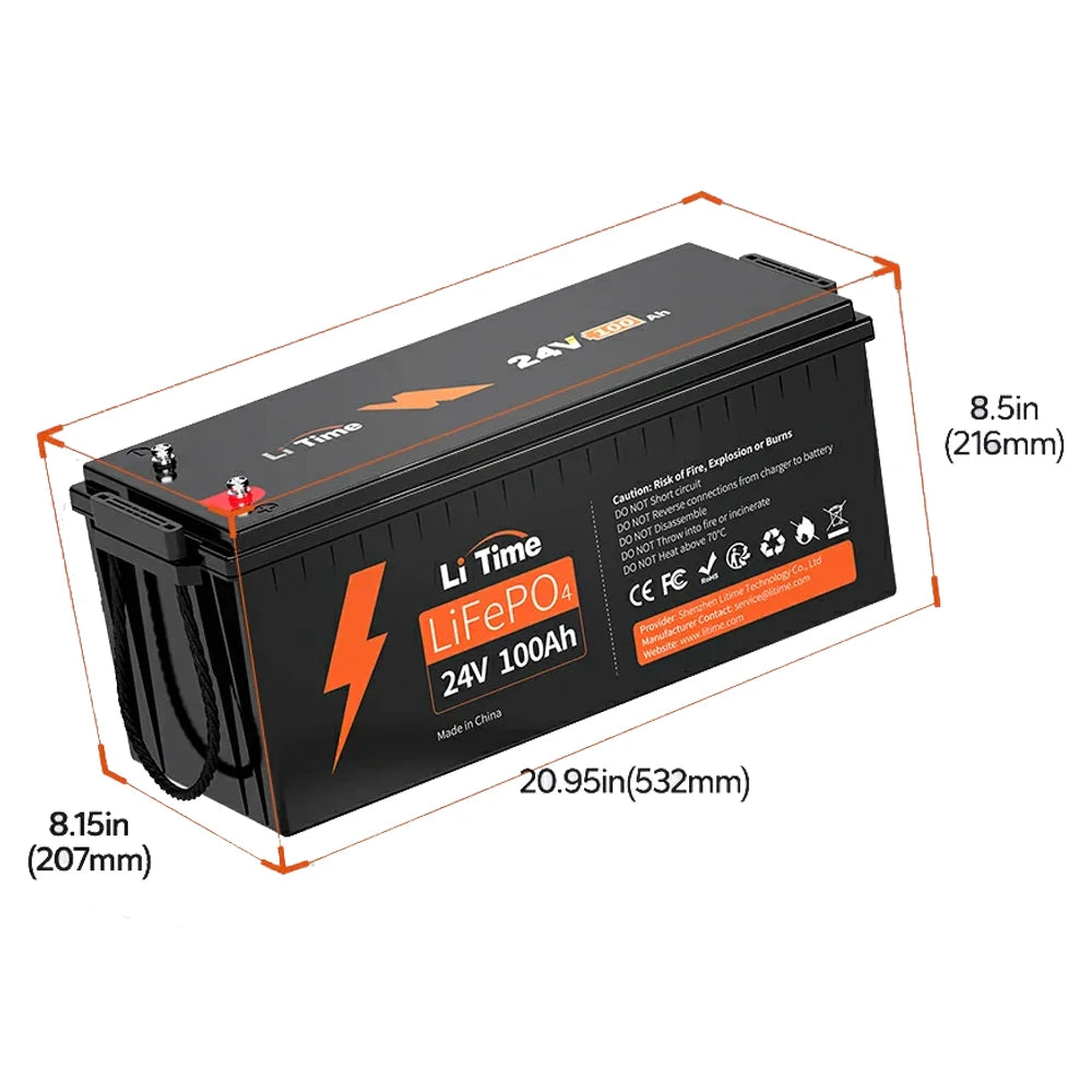 US in Stock 24V 100Ah LiFePO4 Lithium Battery 100A BMS Max 2560W Load Power for RV/Camper, Solar, Marine, Overland/Van, Off-Grid