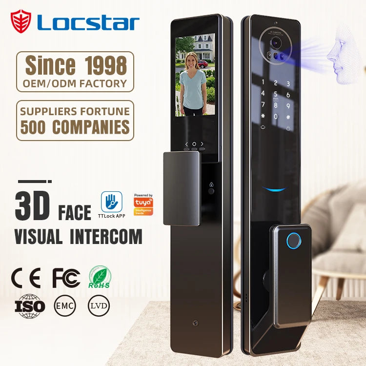 CNC Processing Technology 4.5-inch Large Screen 3D Face Video Intercom WIFI Smart Door Lock with Camera and Fingerprint