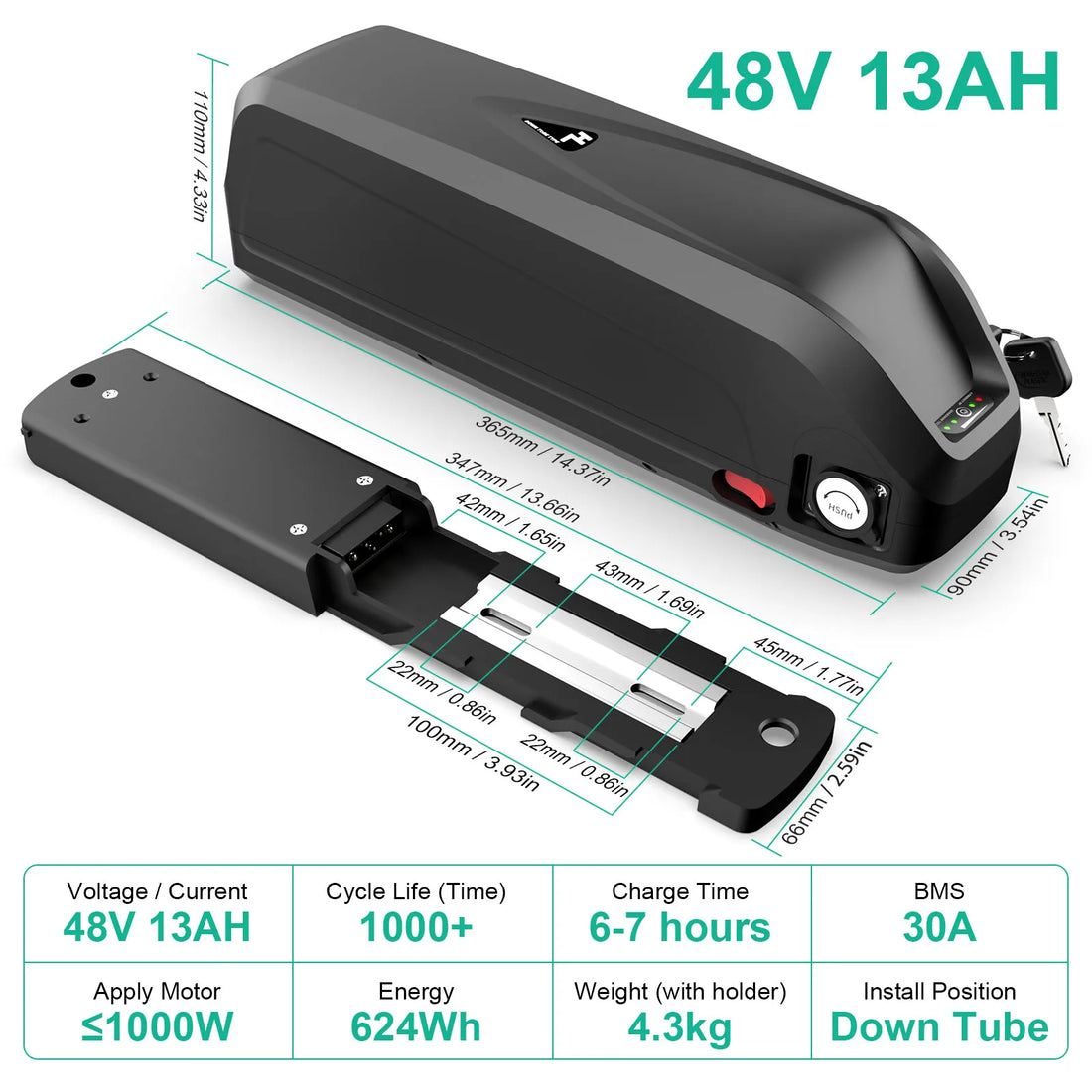 USA 3-5 Days Delivery Lithium Batteries 48V 13Ah Bicycle Hailong Down Tube Ebike Electric Scooter Battery