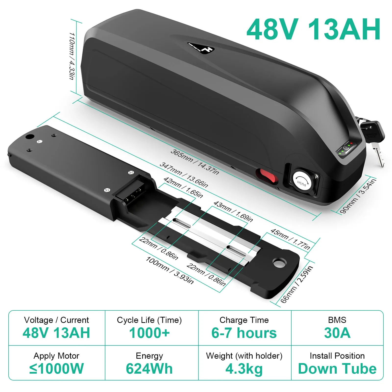 USA 3-5 Days Delivery Lithium Batteries 48V 13Ah Bicycle Hailong Down Tube Ebike Electric Scooter Battery