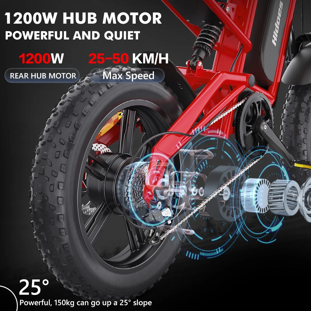 EU UK US Warehouse Hidoes B6 Electric Bike 1200W Motor with 15AH Lithium Battery Electric Bike 20&quot; Fat Tire E-Bike