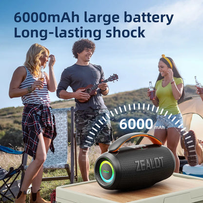 Zealot P11 Portable Blue Tooth Speaker 50W Output Power with RGB LED Lighting 6000mAh