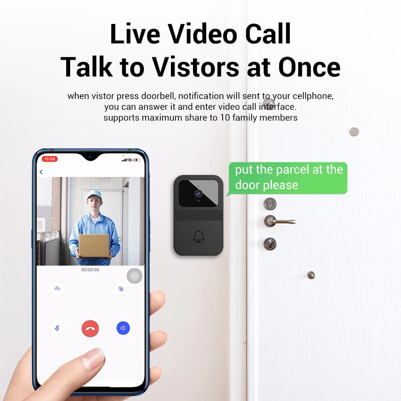 Ai High-Definition Wireless Wifi Doorbell Waterproof Anti-Theft Plastic Door Bell for Home Office Hotel French Language Battery