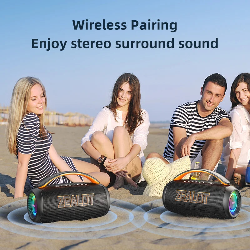 ZEALOT P12 60W Portable Speaker IPX6 Waterproof Outdoor Speaker with Handle Stereo Loud Sound Deep Bass