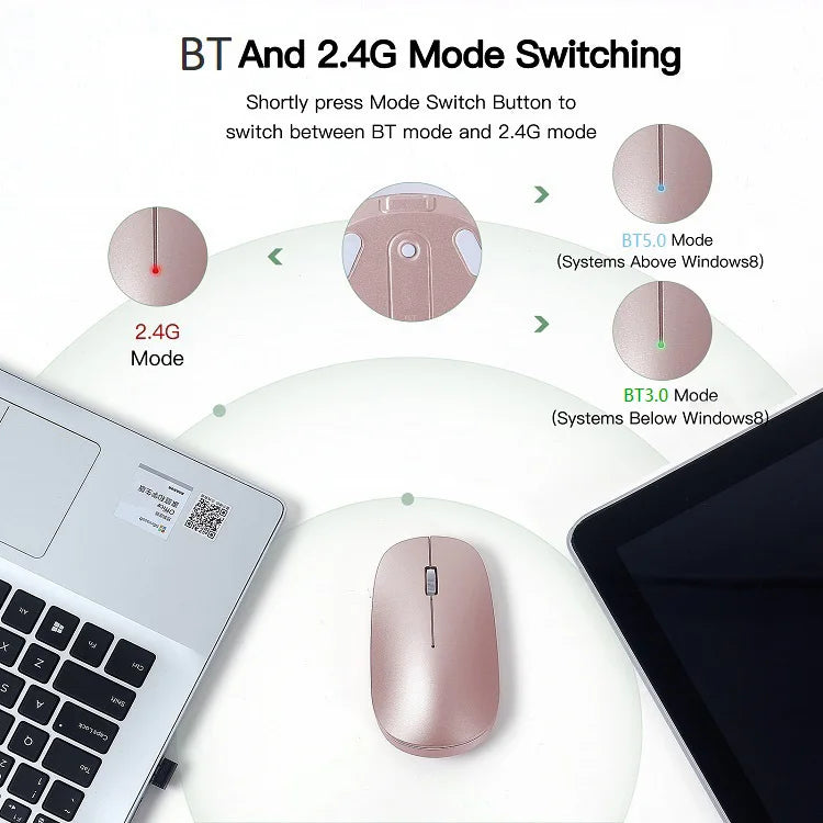 New Ultra Slim Wireless Charging Mute Mouse 2.4G 1600dpi Dual-Mode Mouse for Mac ipad IOS