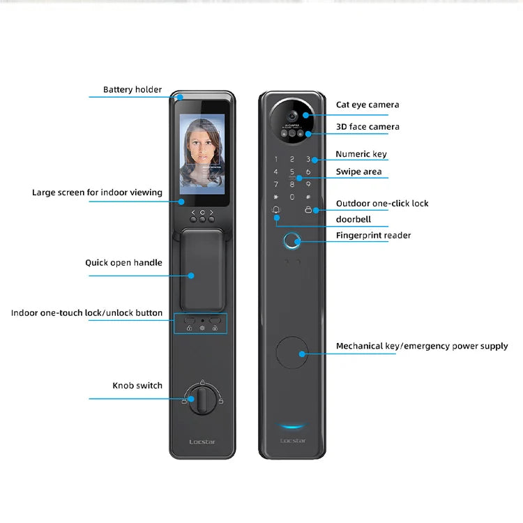Waterproof Tuya Wifi Cerradura Digital Nfc Face Recognition Palm Vein Smart Door Lock with Camera and Fingerprint