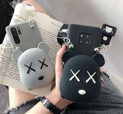 Cartoon Silicone Neck Wallet and Phone Case Cover