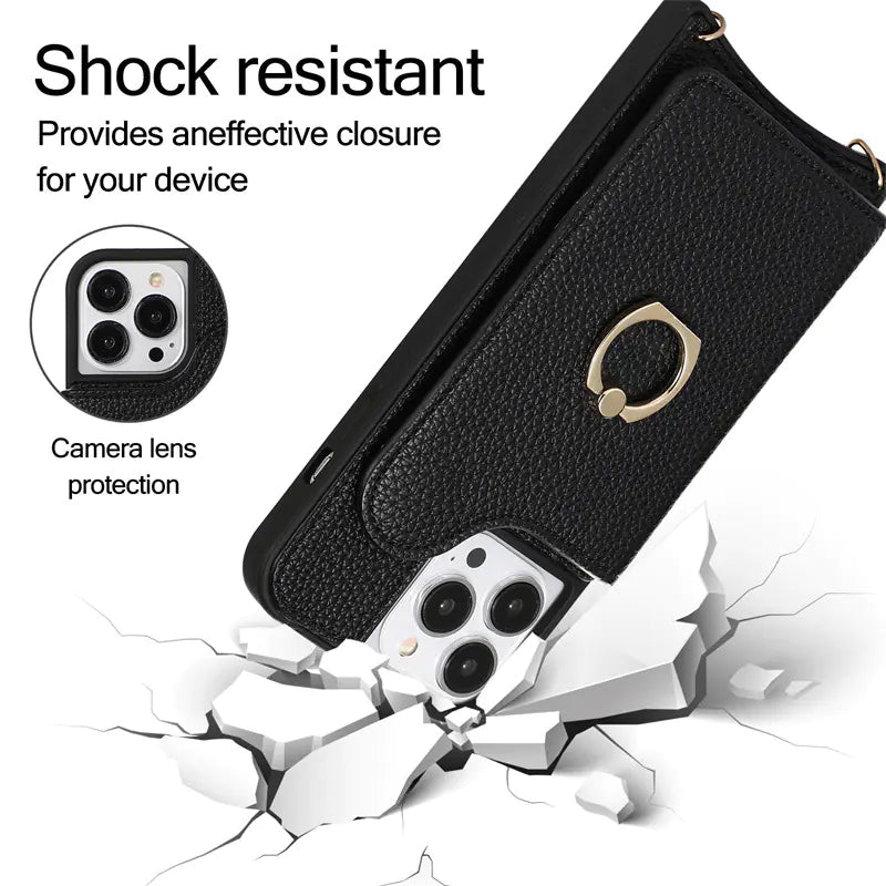 Leather Phone Case for iPhone 11/12/13/14/15/16 Pro Max - Scratch-Resistant &amp; Drop Protection”