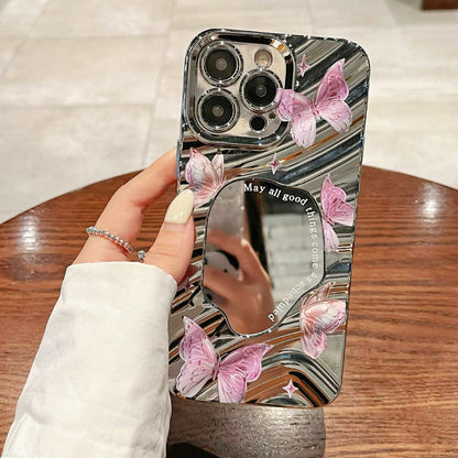 Premium sense applies to iphone16 purple butterfly mobile phone case ins apple 15 electroplated mirror 14 protective case female