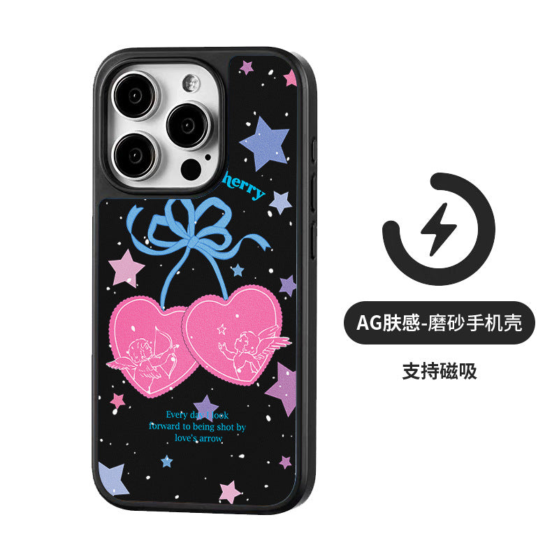 Applicable to iPhone16 mobile phone case Magnetic suction AG matte carbon fiber pattern iPhone15iPhone14Pro Applicable to iPhone13 Cherry iPhone12 Women