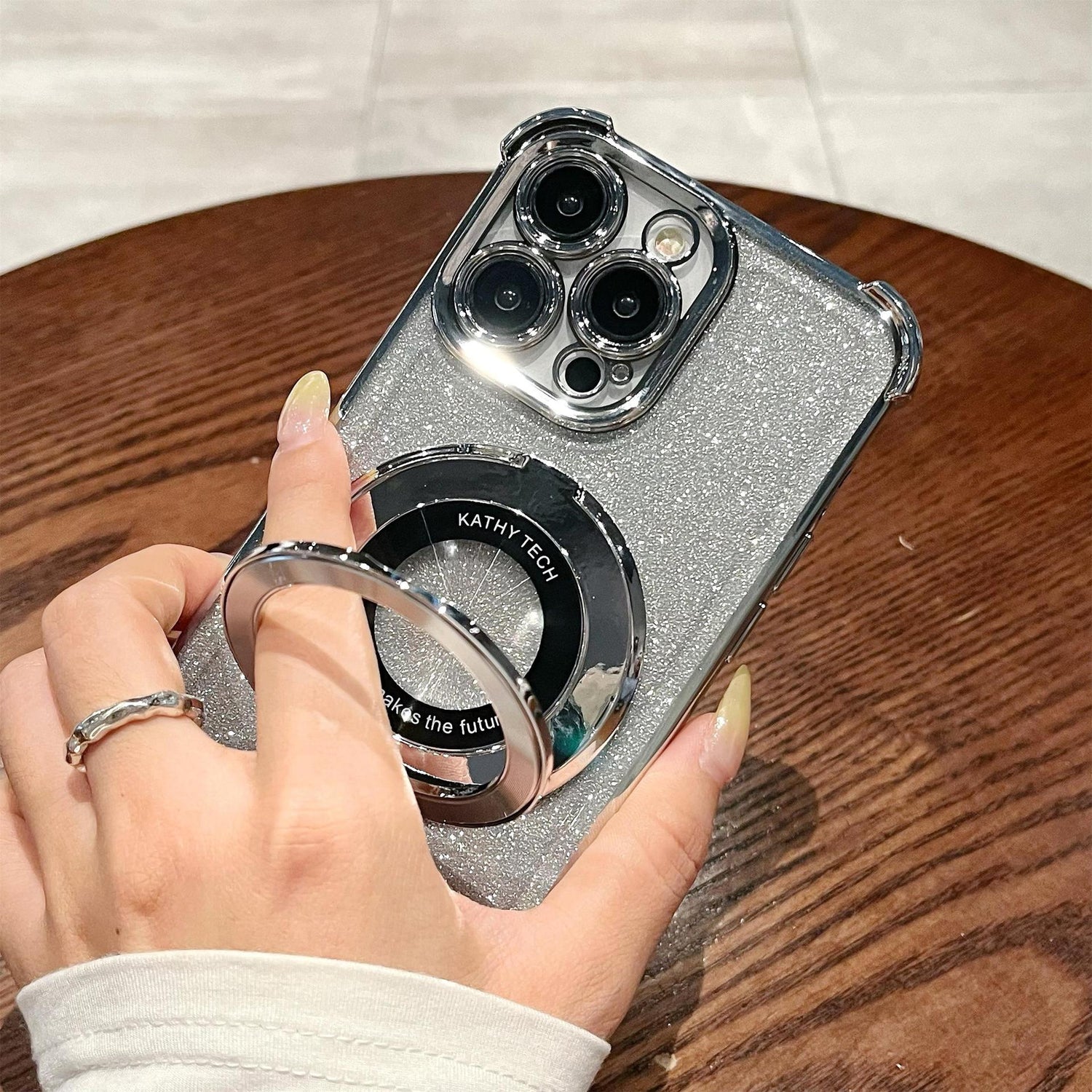 iPhone16 electroplated four-corner anti-drop mobile phone case magnetic suction bracket is suitable for Apple 15 gradual change glitter protective cover 13