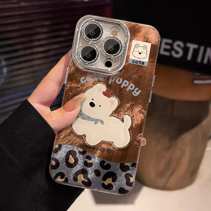 Cute puppy bracelet iPhone12 for iPhone16 Pro mobile phone case iPhone15 leopard print glacier pattern iPhone14 splicing 13 lens film X