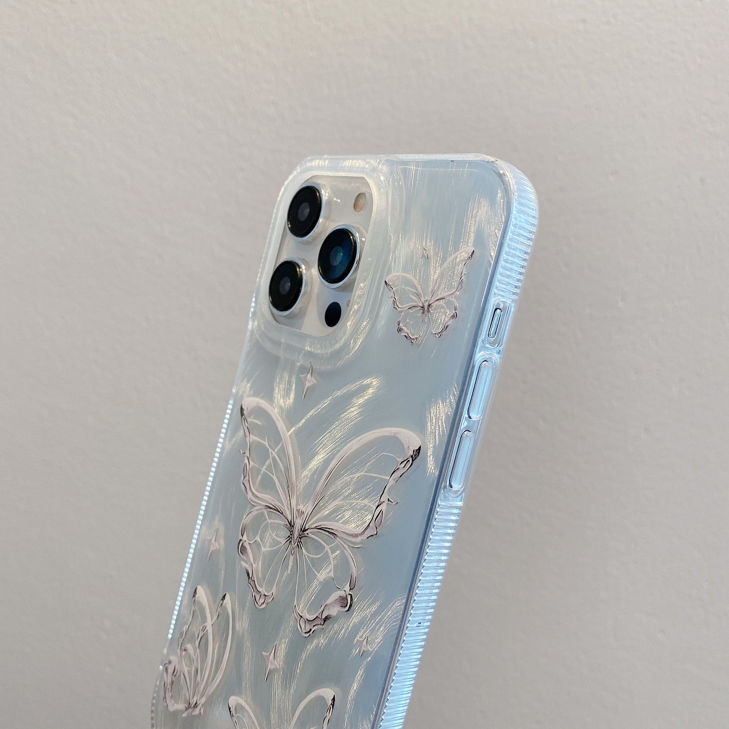 Applicable to iPhone15 Premium Feather Shell Apple 16 Butterfly Pearl Chain Apple 11 Silver Hard Shell Protective Case