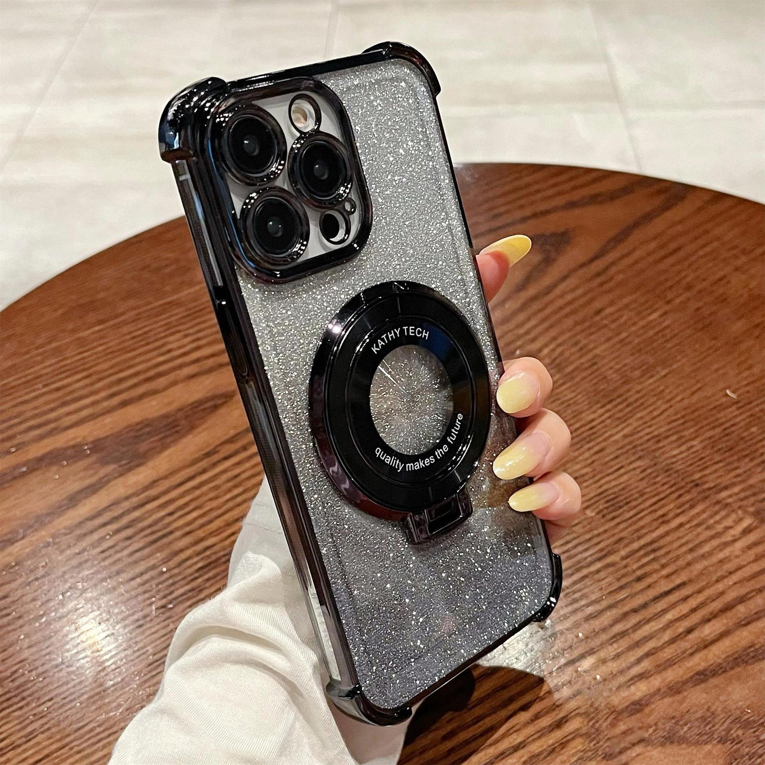 iPhone16 electroplated four-corner anti-drop mobile phone case magnetic suction bracket is suitable for Apple 15 gradual change glitter protective cover 13