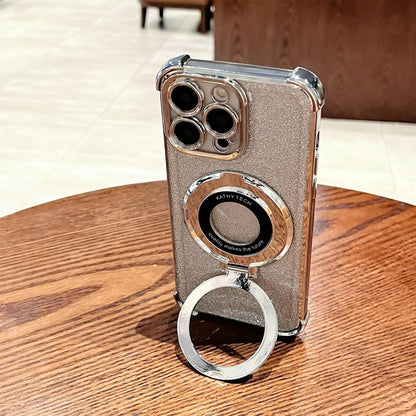 iPhone16 electroplated four-corner anti-drop mobile phone case magnetic suction bracket is suitable for Apple 15 gradual change glitter protective cover 13