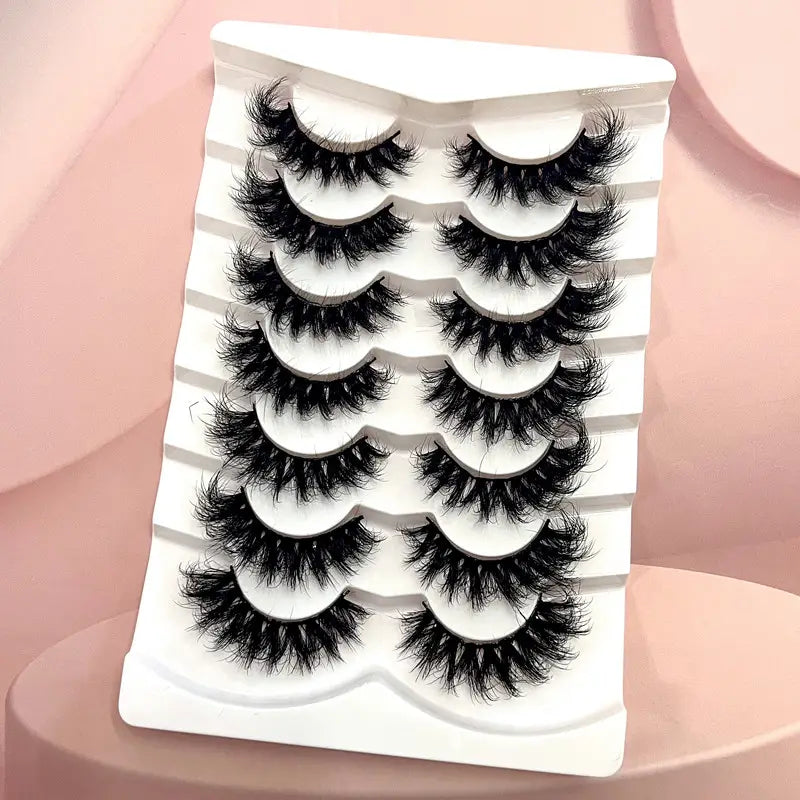 7-Pair 3D Mink False Lashes - Natural Voluminous Ultra-Long Lashes for Flattering Eye Look