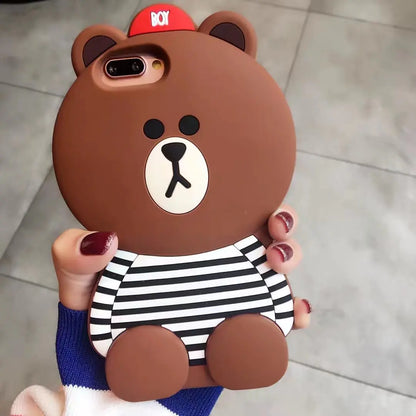 Cartoon Bear Striped Denim Phone Case, Silicone Cover