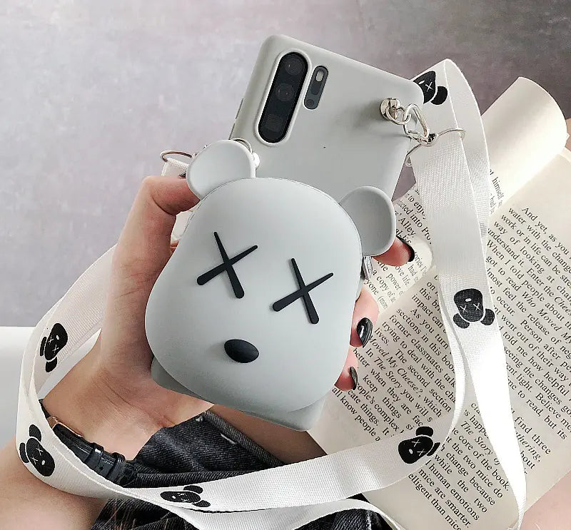 Cartoon Silicone Neck Wallet and Phone Case Cover