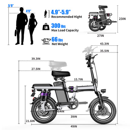 ASKGO Electric Bike For Adults, 48V 15AH Removable Battery, 25MPH 35Miles Commuting Ebikes For Women Men, 500W Brushless Motor, Lightweight 14&