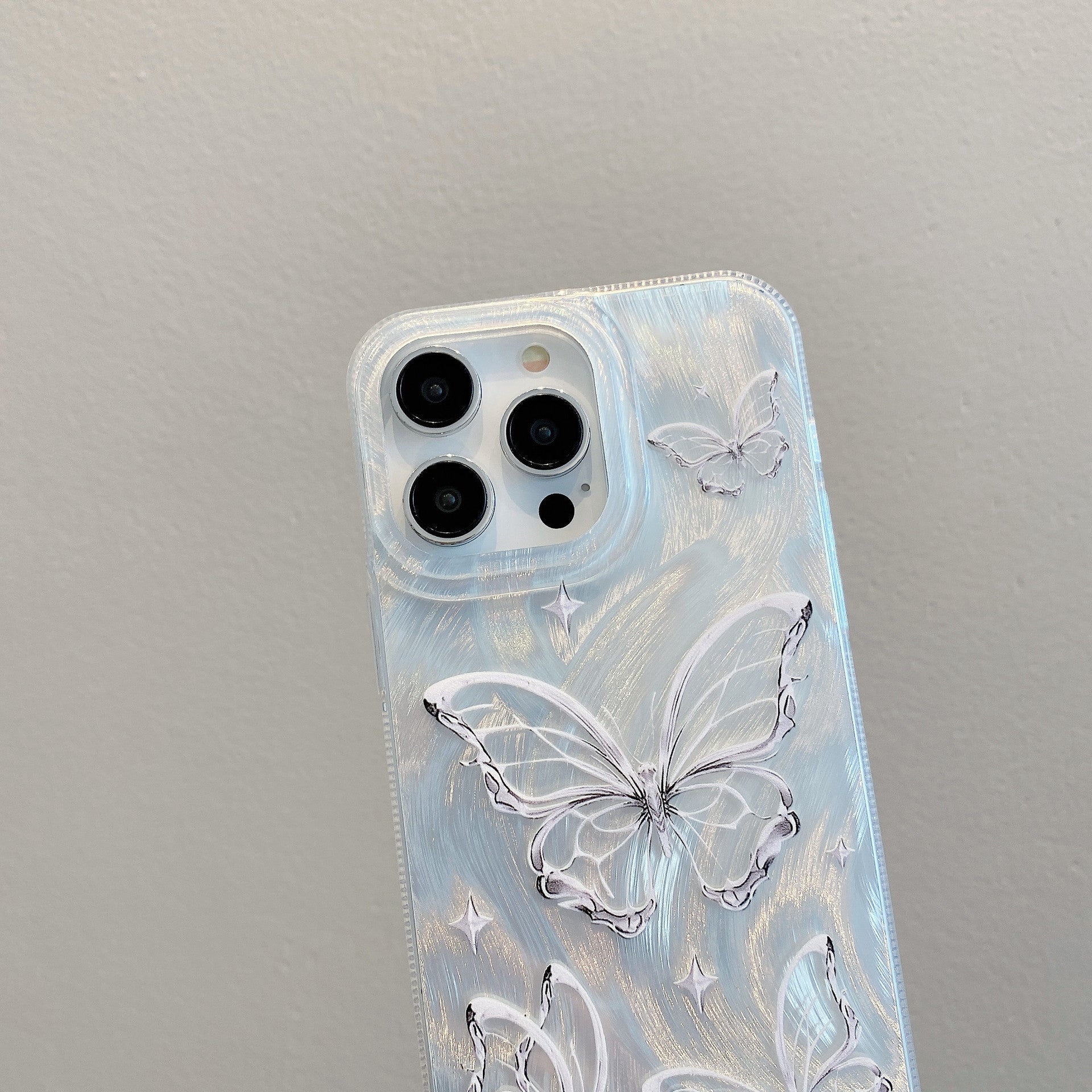 Applicable to iPhone15 Premium Feather Shell Apple 16 Butterfly Pearl Chain Apple 11 Silver Hard Shell Protective Case - Shengyao Chuangqi (HK) International Limited