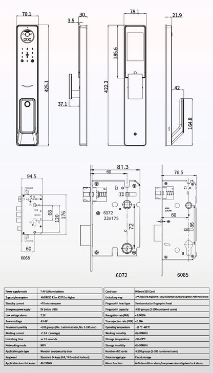 CNC Processing Technology 4.5 - inch Large Screen 3D Face Video Intercom WIFI Smart Door Lock with Camera and Fingerprint - Shengyao Chuangqi (HK) International Limited