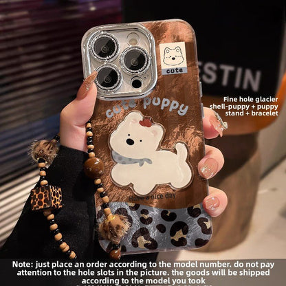 Cute puppy bracelet iPhone12 for iPhone16 Pro mobile phone case iPhone15 leopard print glacier pattern iPhone14 splicing 13 lens film X - Shengyao Chuangqi (HK) International Limited