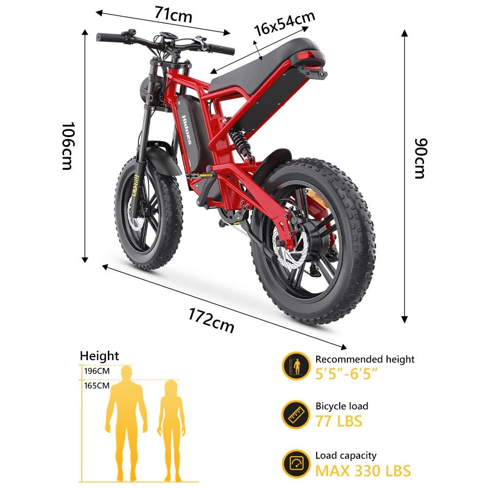 EU UK US Warehouse Hidoes B6 Electric Bike 1200W Motor with 15AH Lithium Battery Electric Bike 20&quot; Fat Tire E - Bike - Shengyao Chuangqi (HK) International Limited