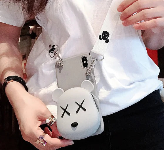 Cartoon Silicone Neck Wallet and Phone Case Cover
