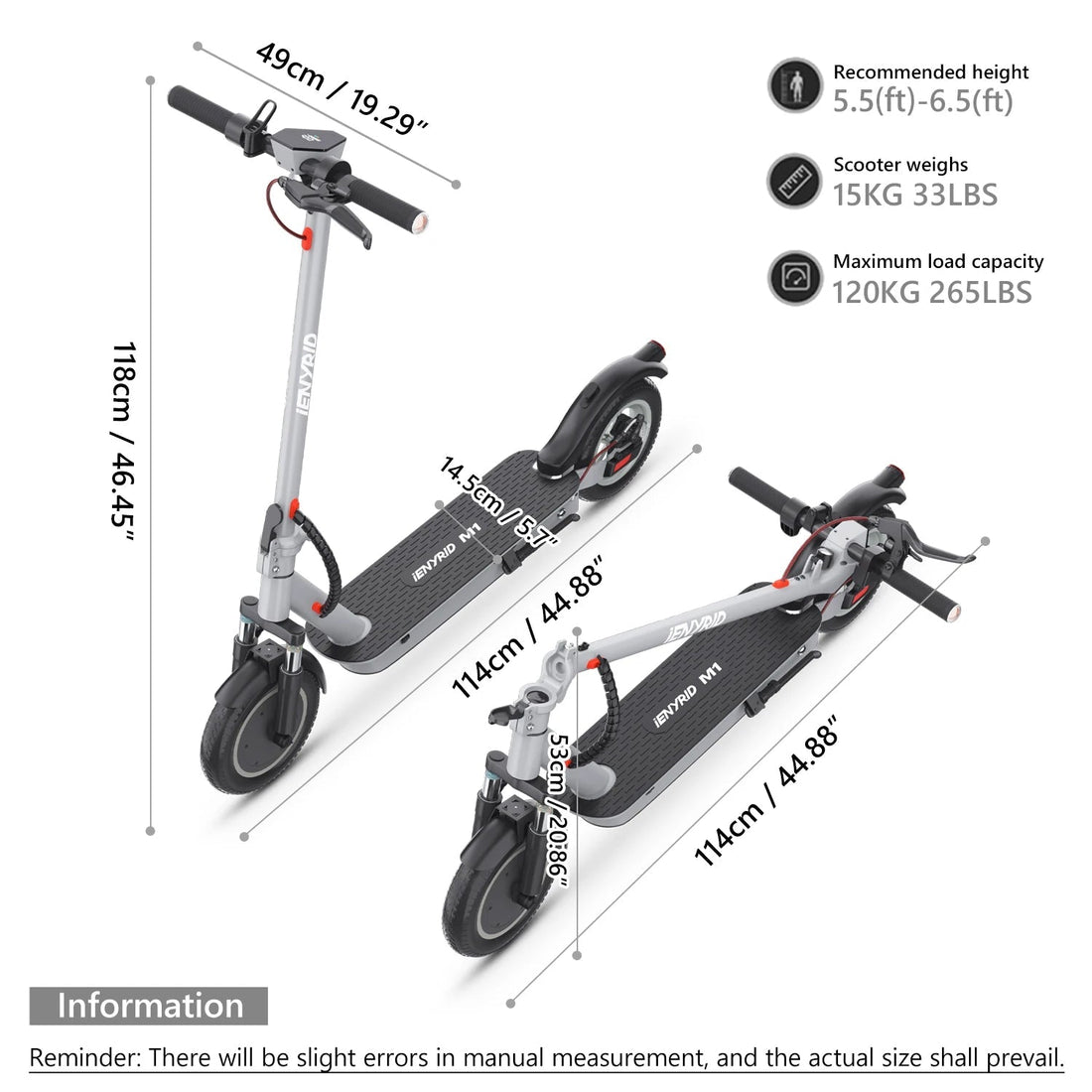 IENYRID Hot Sale 2 Wheels Unisex Scooter 36V 500w 12.5Ah Lithium Battery IENYRID M1 Electric Scooter - Shengyao Chuangqi (HK) International Limited