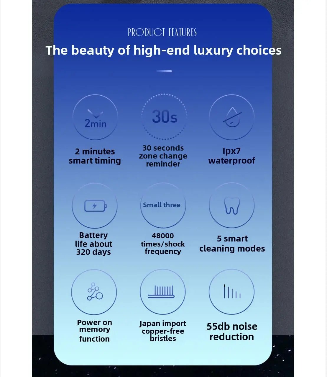 Inductive charging, 5 brush heads, 5 gear modes, soft bristles, smart magnetic levitation sonic electric toothbrush. Suitable for adult men and women electric toothbrushes, - Shengyao Chuangqi (HK) International Limited