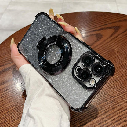 iPhone16 electroplated four - corner anti - drop mobile phone case magnetic suction bracket is suitable for Apple 15 gradual change glitter protective cover 13 - Shengyao Chuangqi (HK) International Limited
