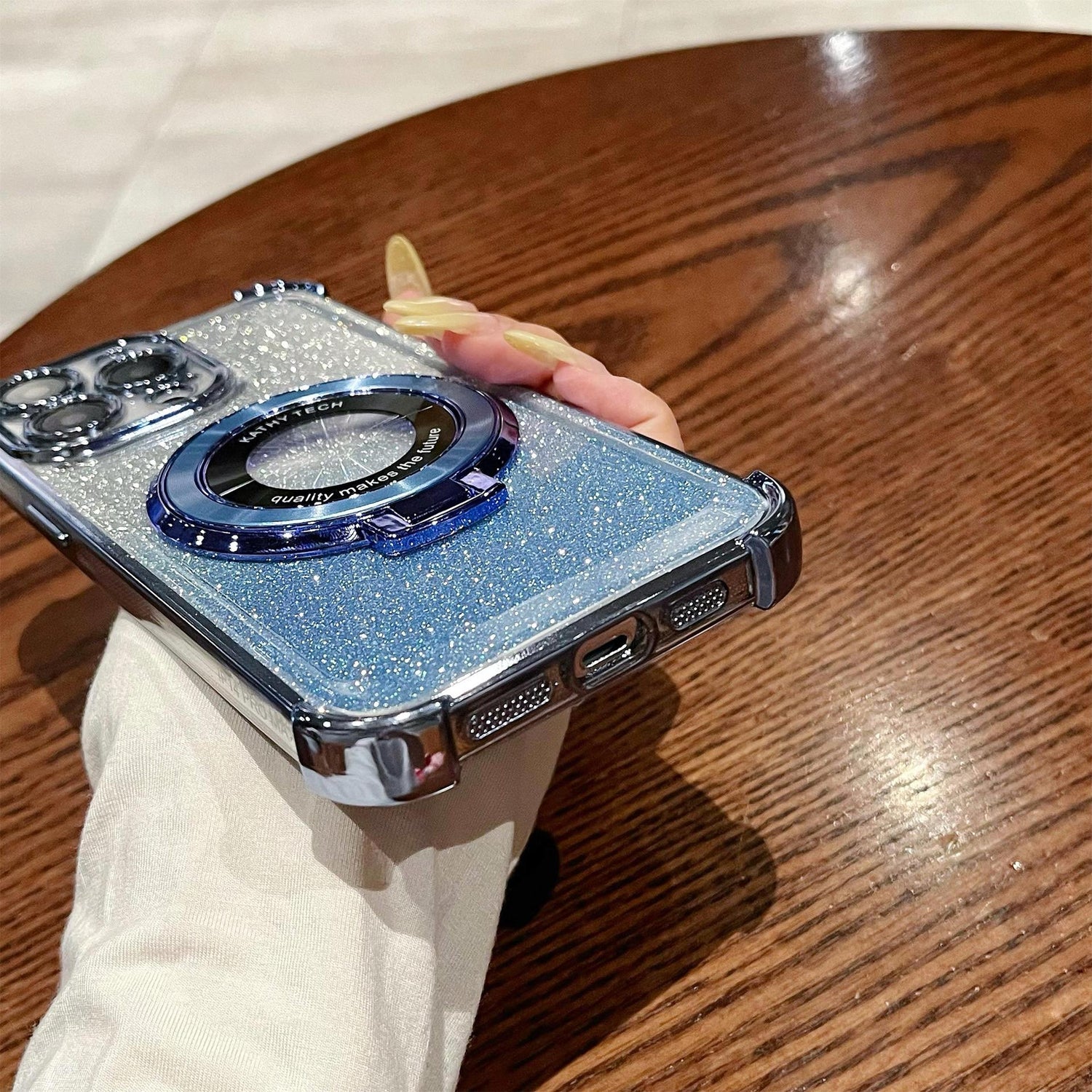iPhone16 electroplated four - corner anti - drop mobile phone case magnetic suction bracket is suitable for Apple 15 gradual change glitter protective cover 13 - Shengyao Chuangqi (HK) International Limited