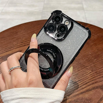 iPhone16 electroplated four - corner anti - drop mobile phone case magnetic suction bracket is suitable for Apple 15 gradual change glitter protective cover 13 - Shengyao Chuangqi (HK) International Limited